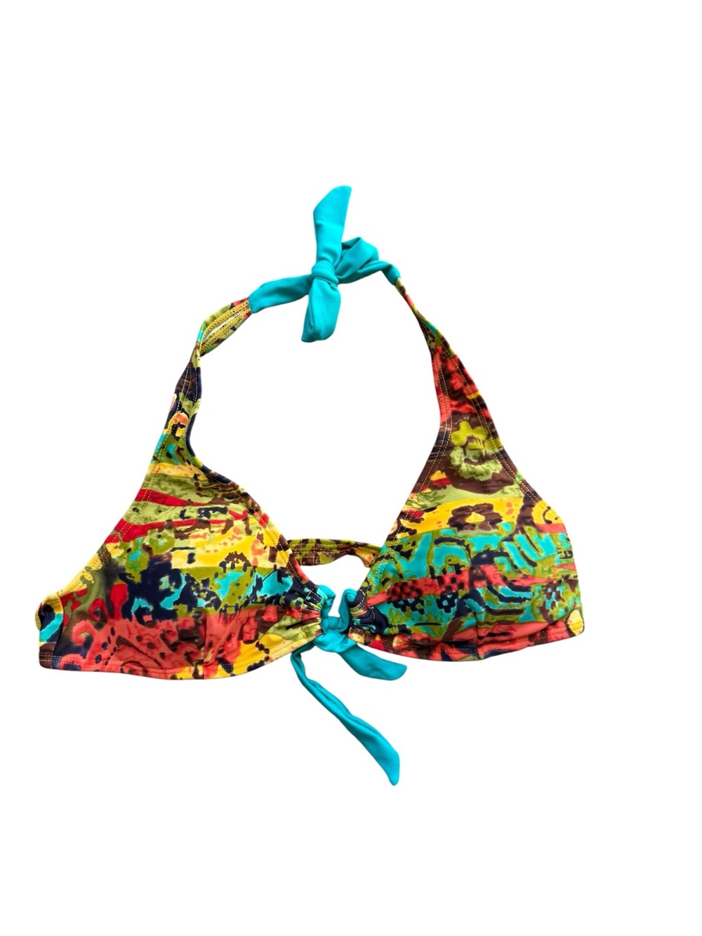 Apollo Swimwear Tropical Multicolor Halter Bikini Top with Turquoise Ties Size L